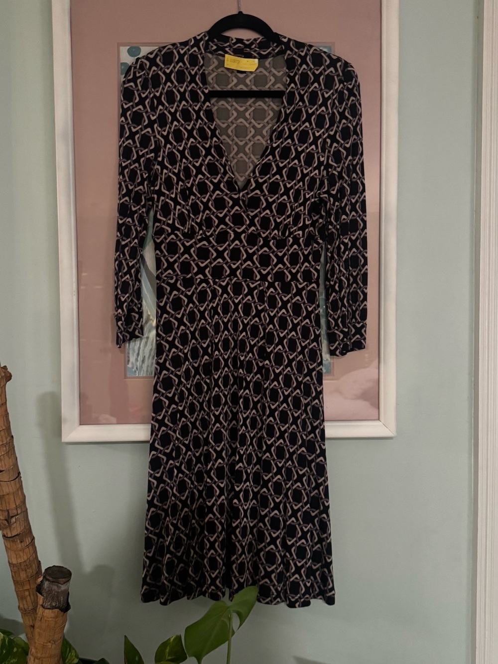 Banana Republic Black Dress with Beige Chain-Link Print